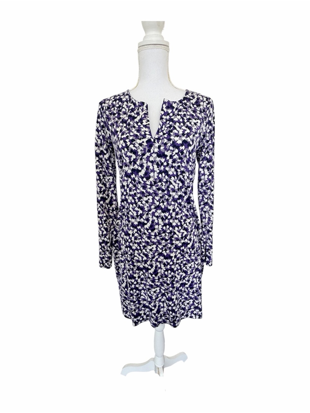 NWOT Diane Von Furstenberg Purple & White Floral Notch-Neck Mini Dress